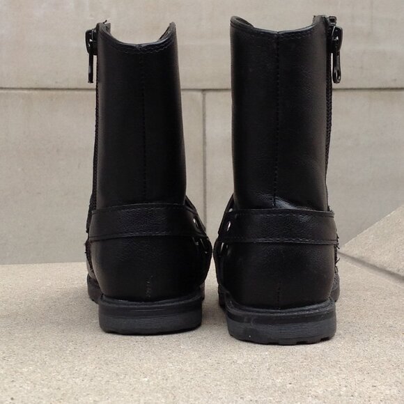 Cat & Jack Black Boots Size 8 w Side Strap+ Metal Silver Ring - Picture 16 of 16